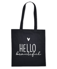 Zwarte Canvas tas Hello Beautiful Bij vilt enzo