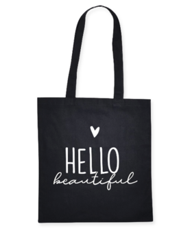 Zwarte Canvas tas Hello Beautiful Bij vilt enzo