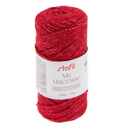 Macramégaren Glitter Rood