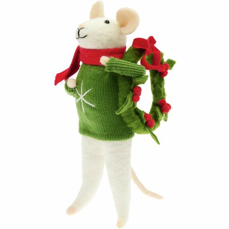 Vilten Muis met krans en Groene Trui